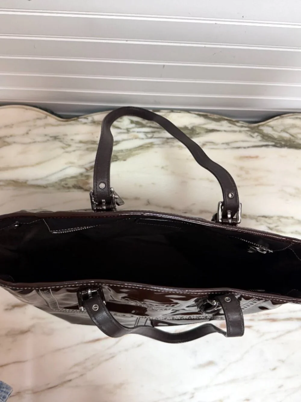 Coach Mahogany Patent Leather Gallery Tote Shoulder Bag Zip Top Large - Picture 4 of 8